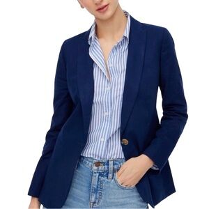 J. CREW FACTORY Holland Blazer Single Button Linen Blend Classic Blue Size 12